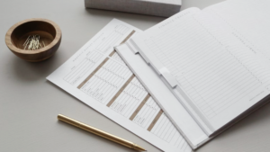 Desk with budgeting documents, pen, and paperclips, representing mission-driven financial planning.